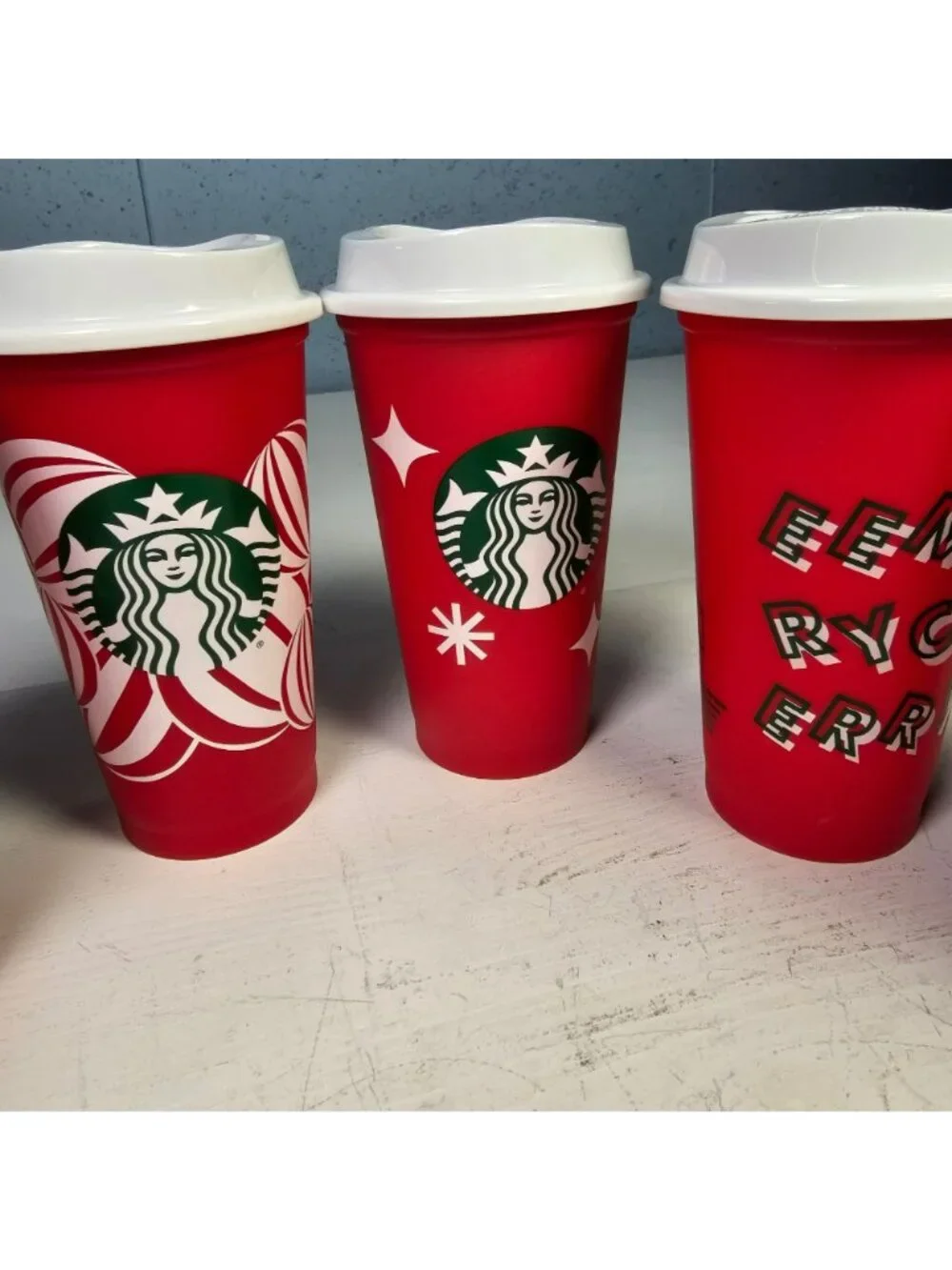 Starbucks Lot of 6 Different Christmas 16oz Reusable Cups w/ Lids 2012-2013